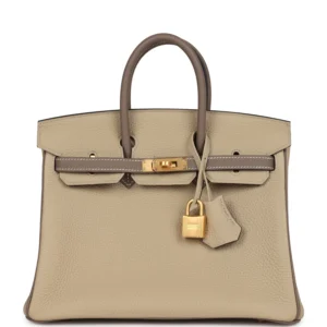 Hermès HSS Birkin 25 Etoupe & Trench Togo Bag - Brushed Gold Hardware