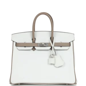 Hermès HSS Birkin 25 White/Etoupe Clemence Palladium Hardware