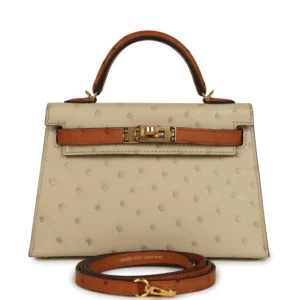 Hermès Special Order (HSS) Kelly Sellier 20 Parchemin and Cognac Ostrich Gold Hardware