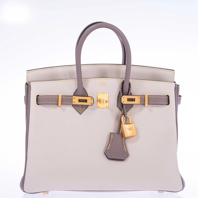 Hermès Birkin 25 HSS Craie & Gris Asphalt Togo Bag - Yellow Stitching, Gold Hardware 13 Hermès Birkin 25 HSS Craie & Gris Asphalt Togo Bag - Yellow Stitching, Gold Hardware - Image 13