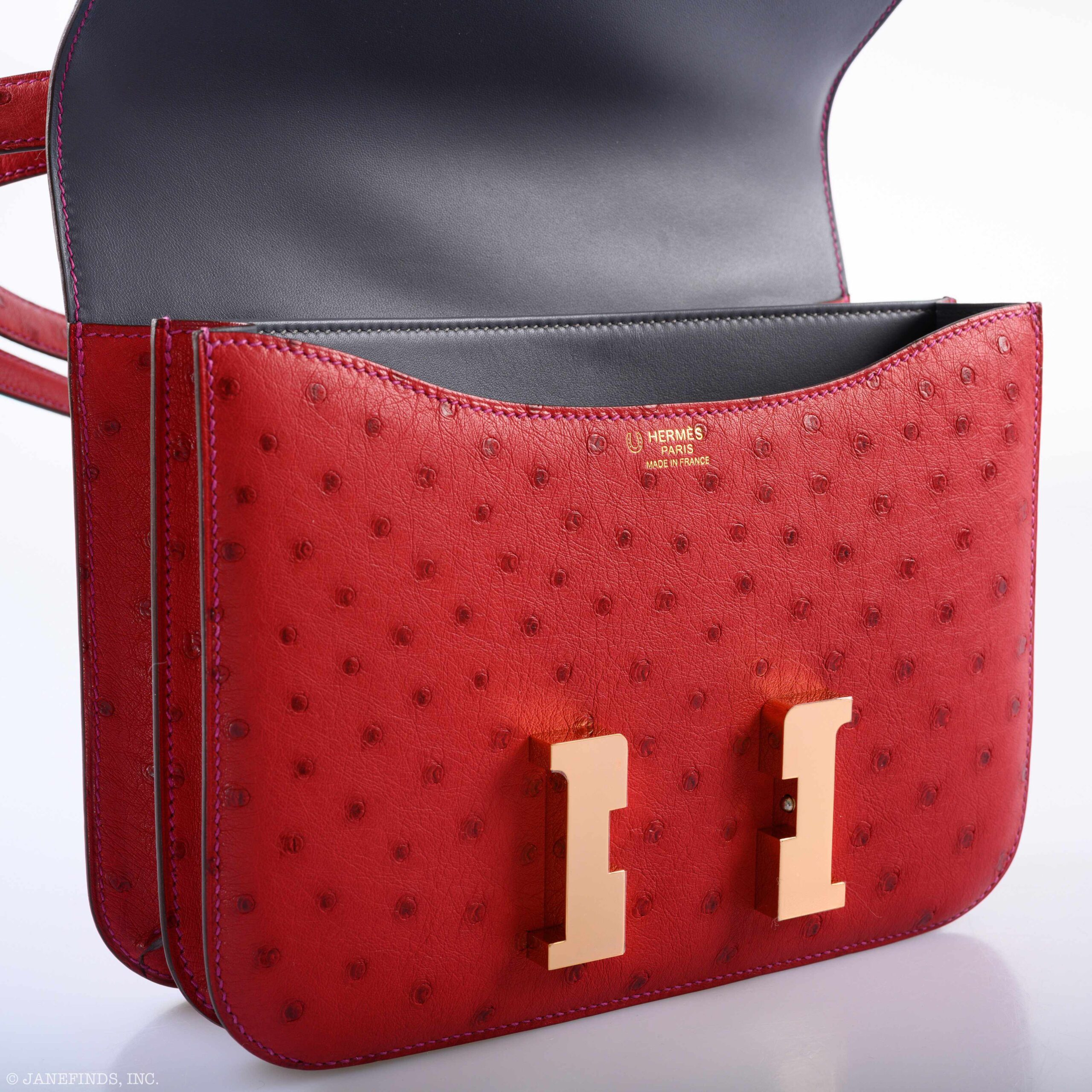 Luxury Hermès Constance 24 Rouge Vif Ostrich Handbag 8 Luxury Hermès Constance 24 Rouge Vif Ostrich Handbag - Image 8