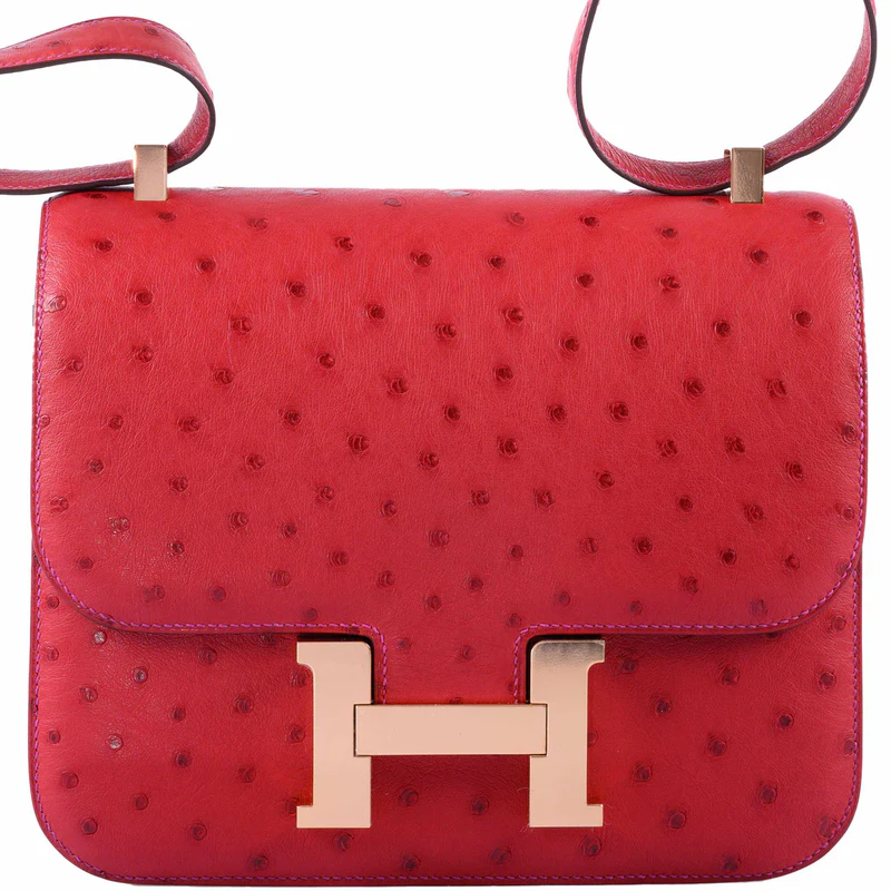 Luxury Hermès Constance 24 Rouge Vif Ostrich Handbag 1 Hermes-Constance-24-HSS-Rouge-Vif-Ostrich-Gris-Agate-Rose-Gold-Hardware-2019-D