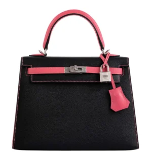 Hermes-HSS-Kelly-25-Sellier-Rose-Azalee-Black-Epsom-with-Brushed-Palladium-Hardware-2019-D
