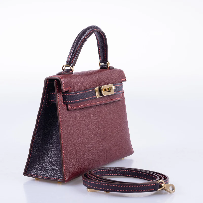 Hermès Mini Kelly Bordeaux/Raisin Chevre Gold Hardware - Stylish & Luxurious 2 Hermès Mini Kelly Bordeaux/Raisin Chevre Gold Hardware - Stylish & Luxurious - Image 2