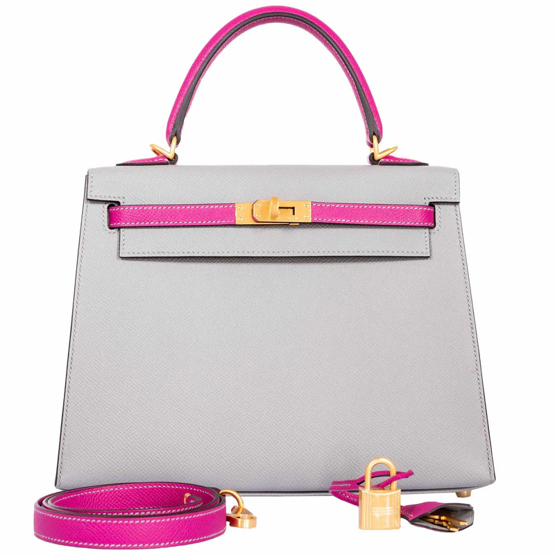 Hermès Kelly 25 Sellier HSS Bi-Color Gris Mouette Bag - Elegant Epsom Leather 1 Hermes-Kelly-25-Sellier-HSS-Bi-Color-Gris-Mouette-And-Magnolia-Epsom-Brushed-Gold-Hardware