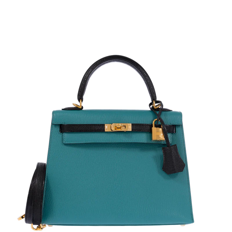 Hermès Kelly 25 Sellier HSS Blue Paon & Black Chevre - Gold Hardware 1 Hermes-Kelly-25-Sellier-HSS-Blue-Paon-Black-Chevre-Mysore-Gold-Hardware