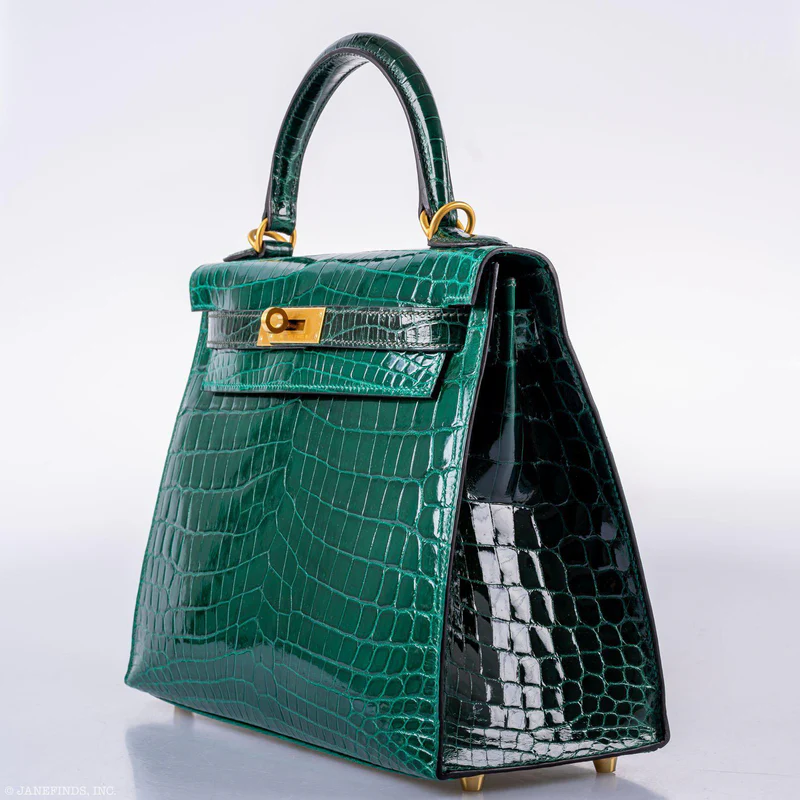 Hermès Kelly 28 Sellier: Emerald Crocodile, Brushed Gold Hardware 3 Hermès Kelly 28 Sellier: Emerald Crocodile, Brushed Gold Hardware - Image 3