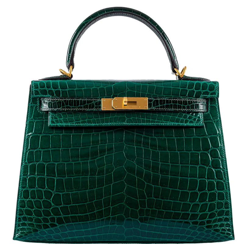 Hermès Kelly 28 Sellier: Emerald Crocodile, Brushed Gold Hardware 1 Hermes-Kelly-28-Sellier-HSS-Emerald-Vert-Fonce-Nilo-Crocodile-Brushed-Gold-Hardware