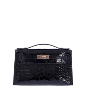 Hermes-Kelly-Pochette-HSS-Black-Shiny-Alligator-and-Lime-Interior-Champagne-Hardware