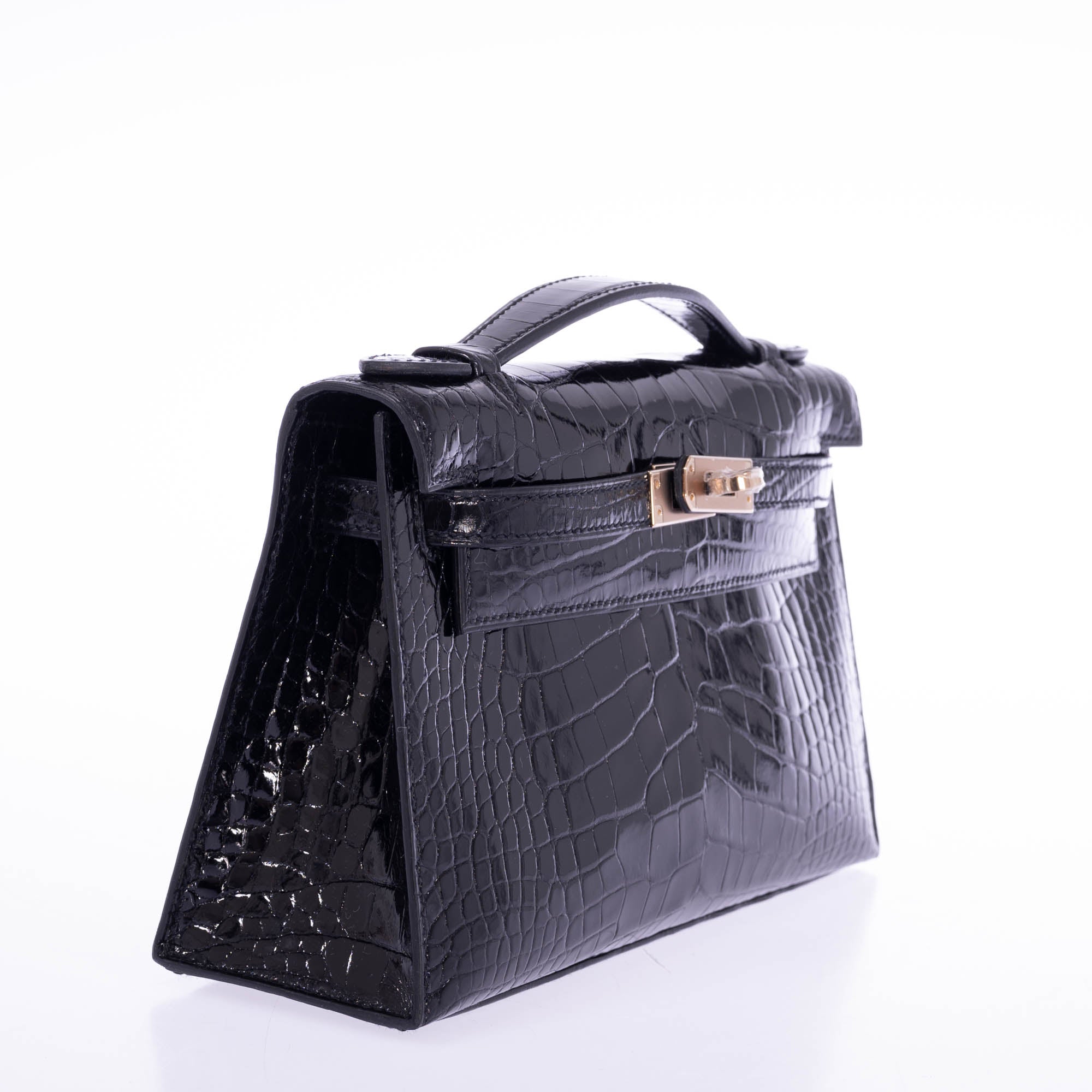 Hermès Kelly Pochette: Black Alligator, Lime Interior, Champagne Hardware 4 Hermès Kelly Pochette: Black Alligator, Lime Interior, Champagne Hardware - Image 4