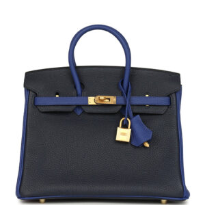 Hermès Special Order (HSS) Birkin 25 Bi-Color Bleu Nuit and Bleu Electric Togo Brushed Gold Hardware