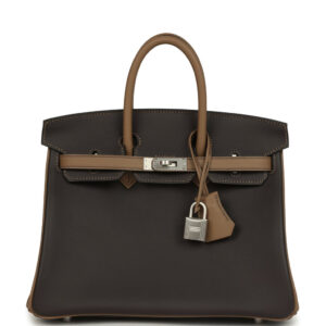 Hermès Special Order (HSS) Birkin 25 Ebene and Beige De Weimar Swift Brushed Palladium Hardware