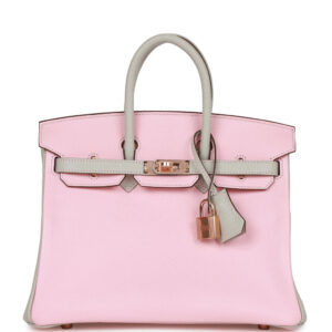 Hermès Special Order (HSS) Birkin 25 Rose Sakura and Gris Perle Chevre Mysore Rose Gold Hardware