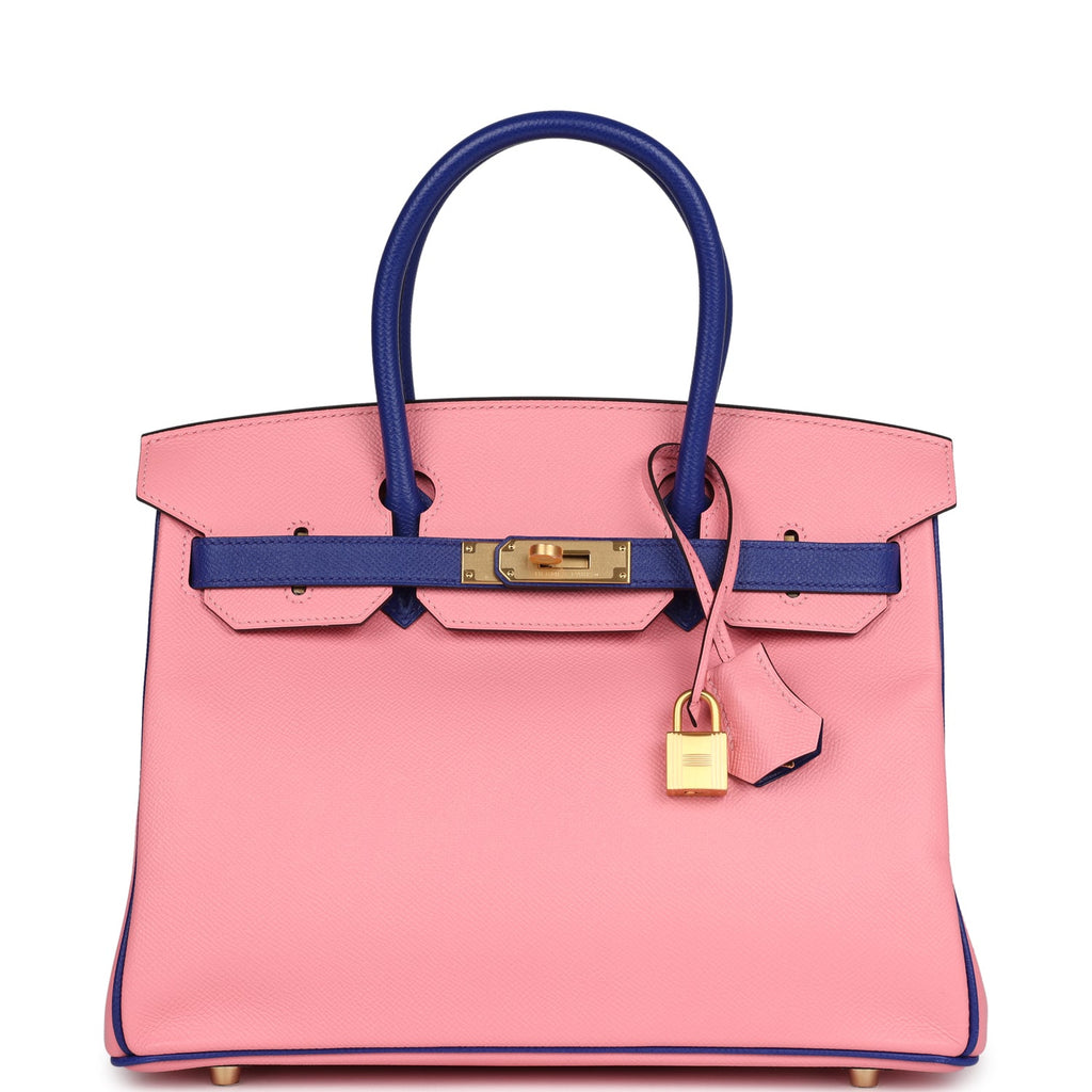 Hermès HSS Birkin 30 in Rose Confetti & Bleu Electric Epsom, Brushed Gold 1 Hermès Special Order (HSS) Birkin 30 Rose Confetti and Bleu Electric Epsom Brushed Gold Hardware