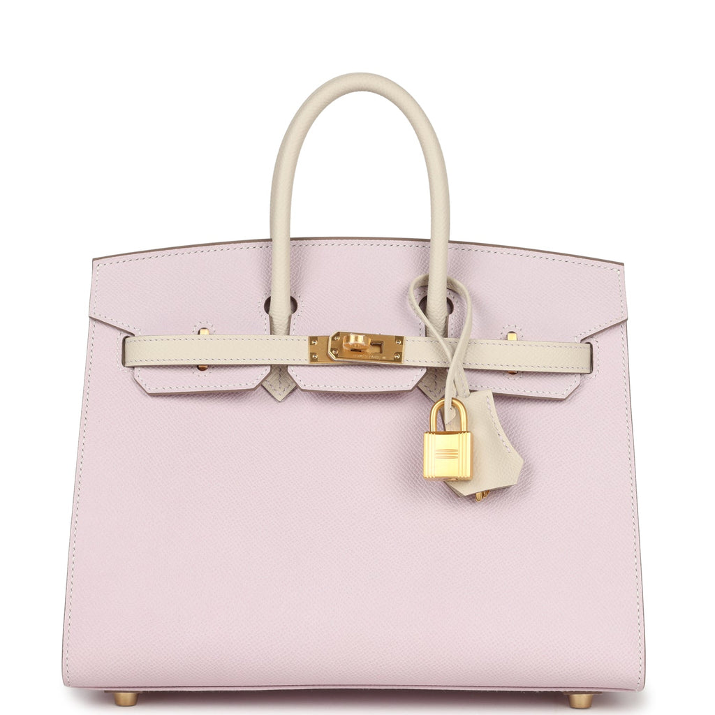 Hermès HSS Birkin Sellier 25: Mauve Pale & Craie Epsom, Brushed Gold Hardware 1 Hermès Special Order (HSS) Birkin Sellier 25 Mauve Pale and Craie Epsom Brushed Gold Hardware