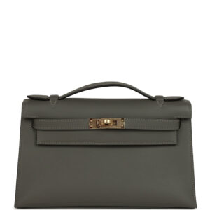 Hermès Special Order (HSS) Kelly Pochette Gris Meyer Verso Swift Permabrass Hardware