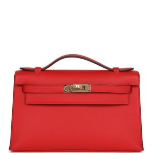 Hermès Special Order (HSS) Kelly Pochette Rouge de Coeur Verso Swift Permabrass Hardware