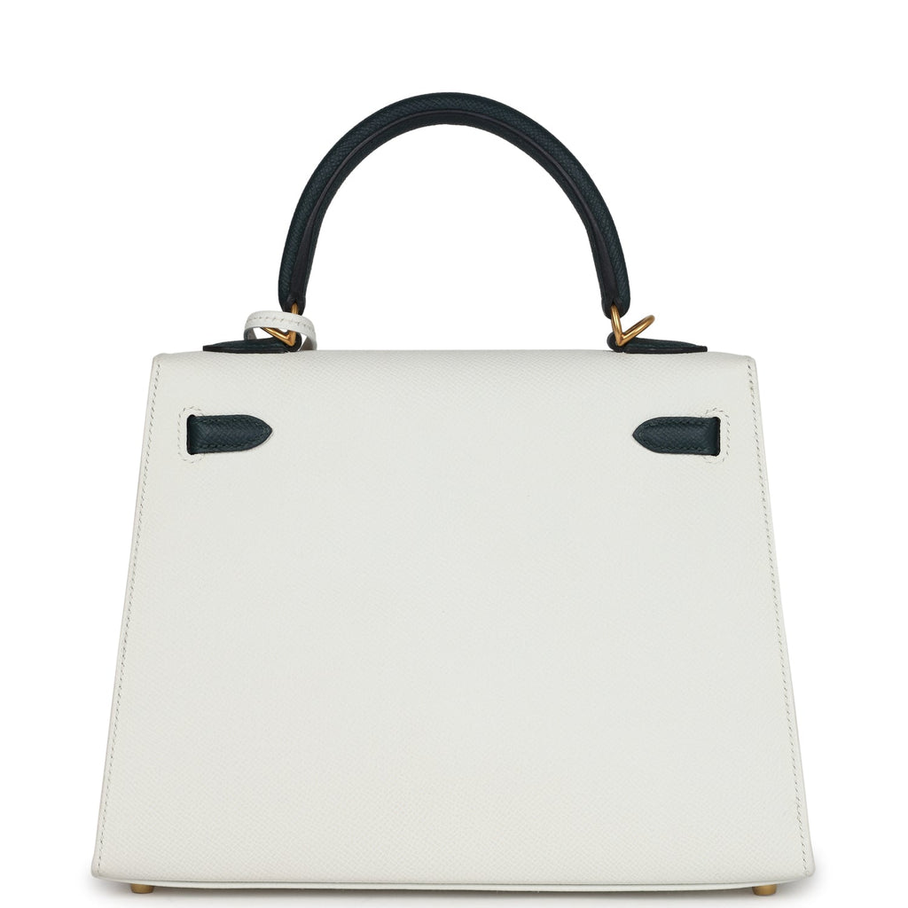 Hermès Special Order Kelly Sellier 25 White & Vert Cypress Epsom Bag 4 Hermès Special Order Kelly Sellier 25 White & Vert Cypress Epsom Bag - Image 4