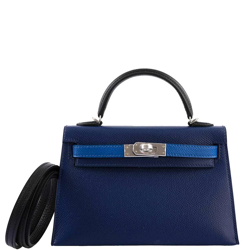 Tricolor Mini Kelly Bleu Saphir Epsom Bag - Hermès France 1 Hermes-Tricolor-Mini-Kelly-20-Bleu-Saphir-France-and-Black-Epsom-Palladium-Hardware