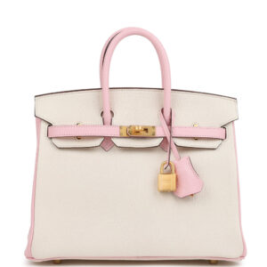 Hermès Special Order (HSS) Birkin 25 Nata and Rose Sakura Chevre Mysore Brushed Gold Hardware